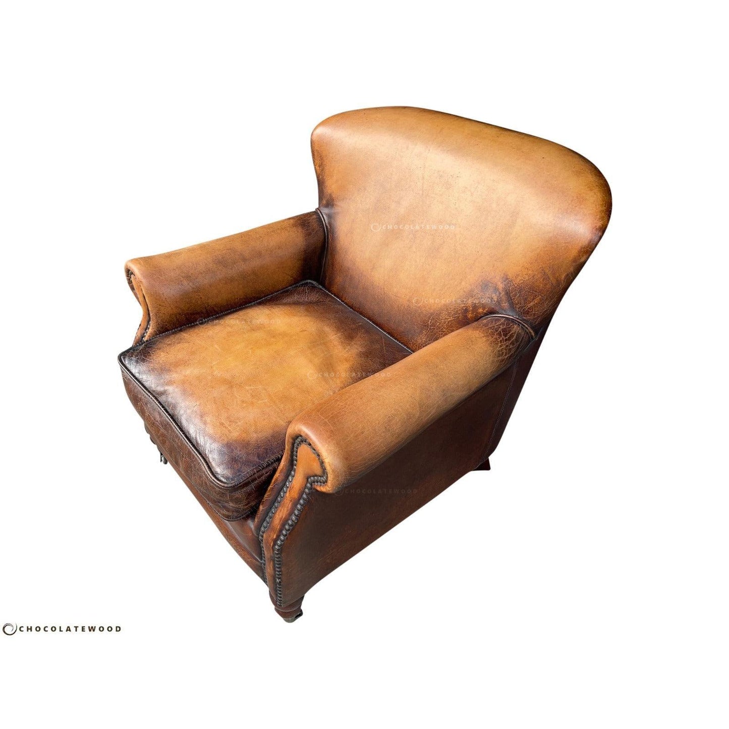 GRACELAND ANTIQUE PREMIUM GRADE LEATHER ARMCHAIR IN CARAMEL