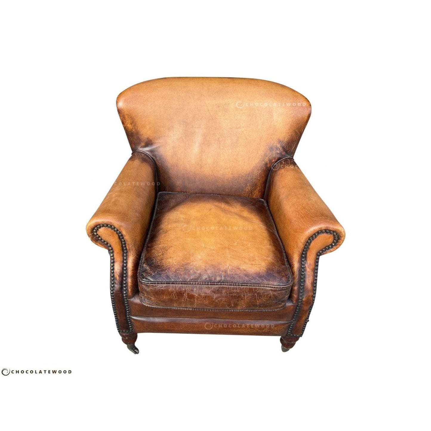 GRACELAND ANTIQUE PREMIUM GRADE LEATHER ARMCHAIR IN CARAMEL