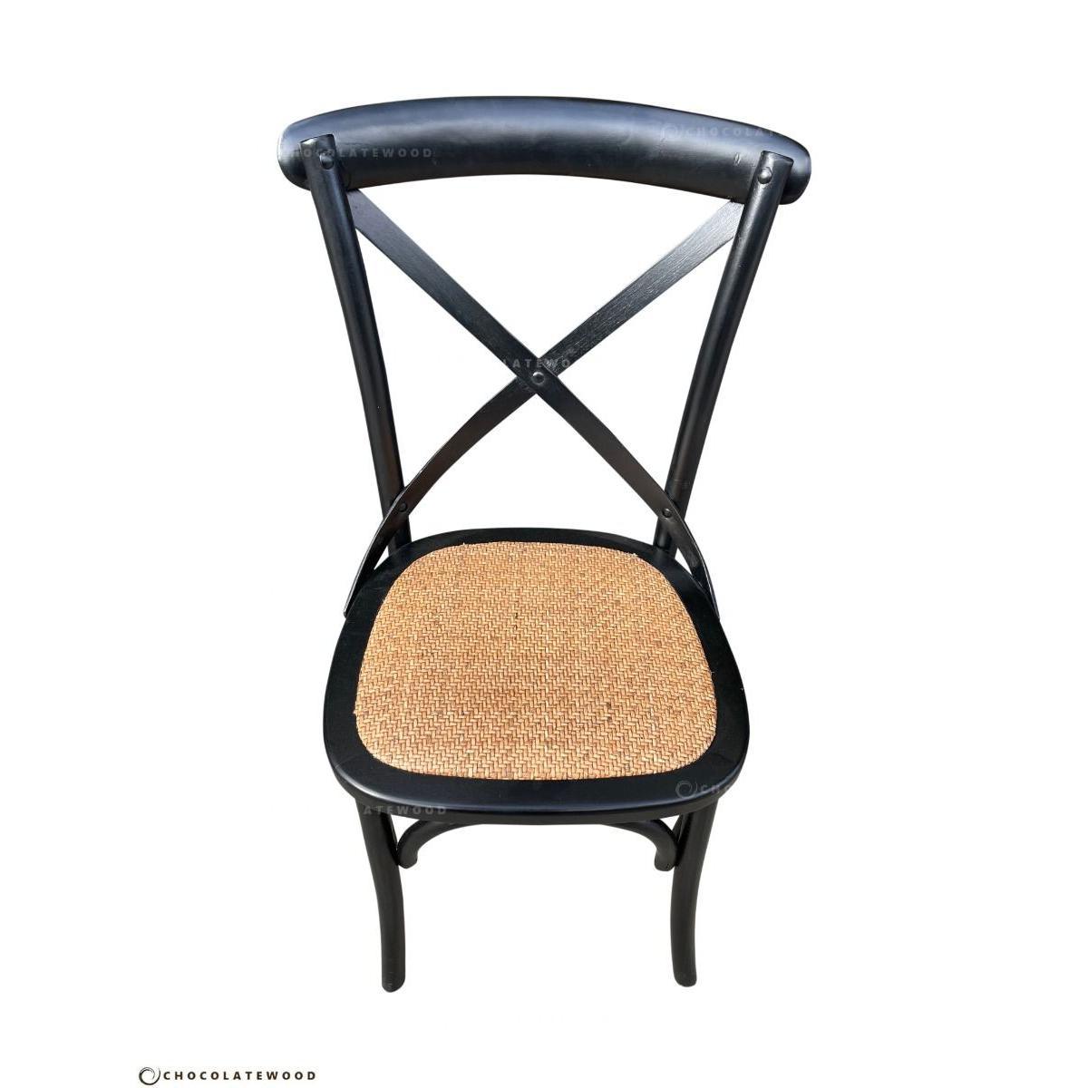 VALENTINA ROUND DINING TABLE 120CM- ALL NATURAL+ 5 MELROSE CROSS BACK CHAIRS IN SOLID BLACK