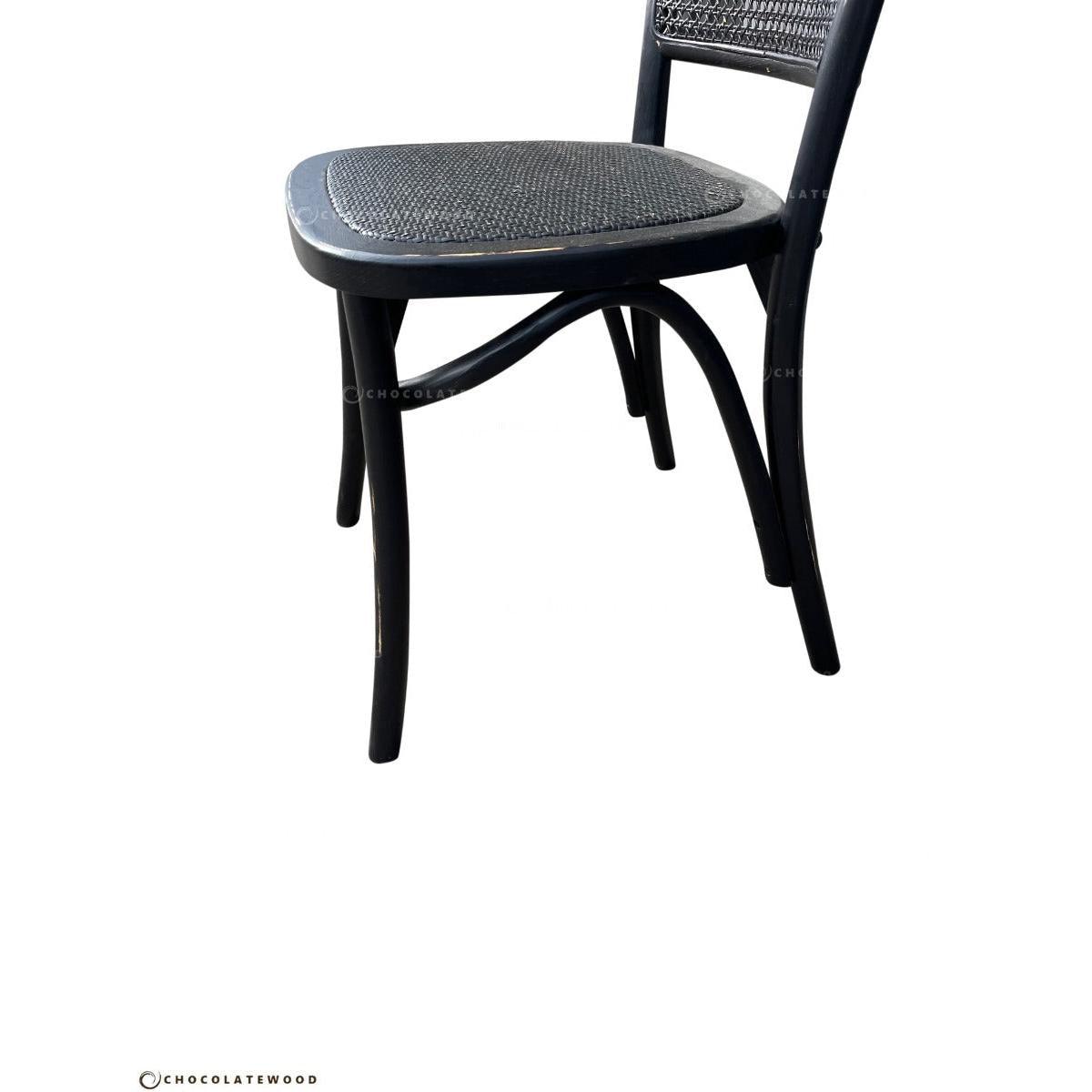 CUSTOM MADE FELINI ROUND DINING TABLE IN SOLID TASSIE OAK 1000MM IN SOLID BLACK + 4 X BERMUDA DINING CHAIR IN DISTRESSED BLACK