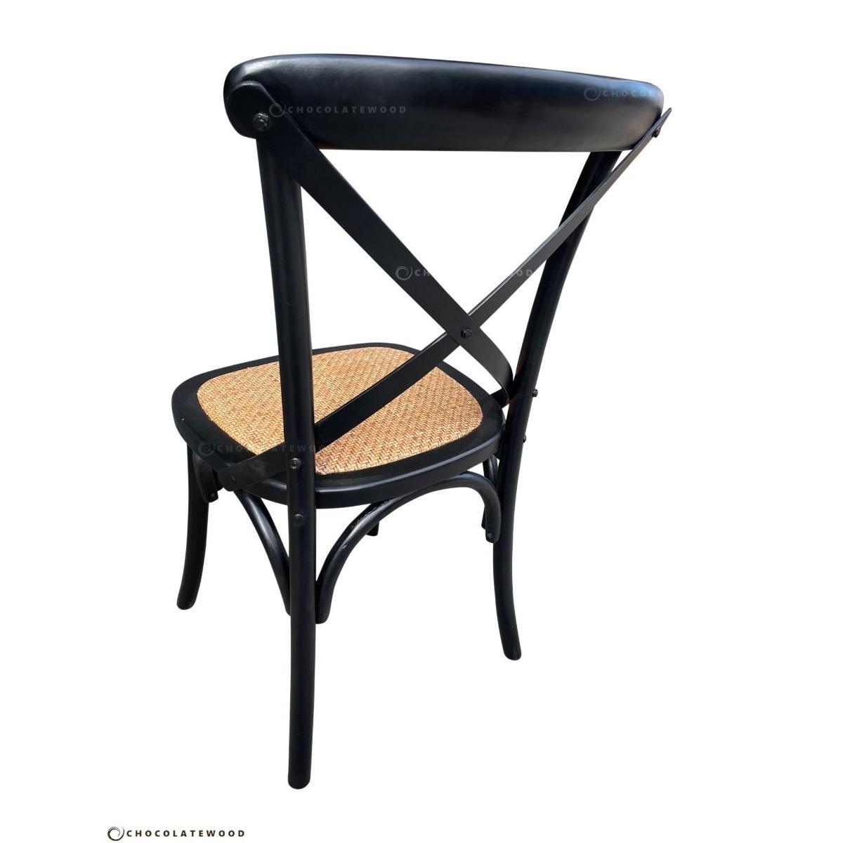 VALENTINA ROUND DINING TABLE 120CM- ALL NATURAL+ 5 MELROSE CROSS BACK CHAIRS IN SOLID BLACK