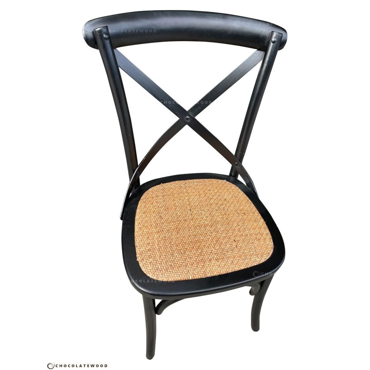 VALENTINA ROUND DINING TABLE 120CM- ALL NATURAL+ 5 MELROSE CROSS BACK CHAIRS IN SOLID BLACK