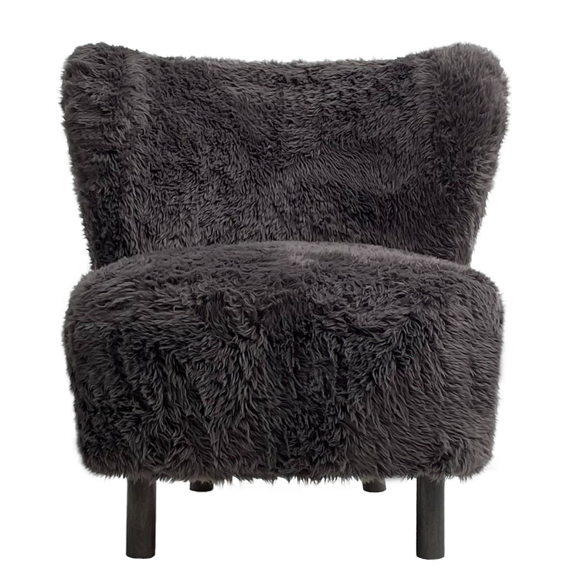 BOHEMIAN FAUX SHEEPSKIN/HARDWOOD CHAIR IN SOOT