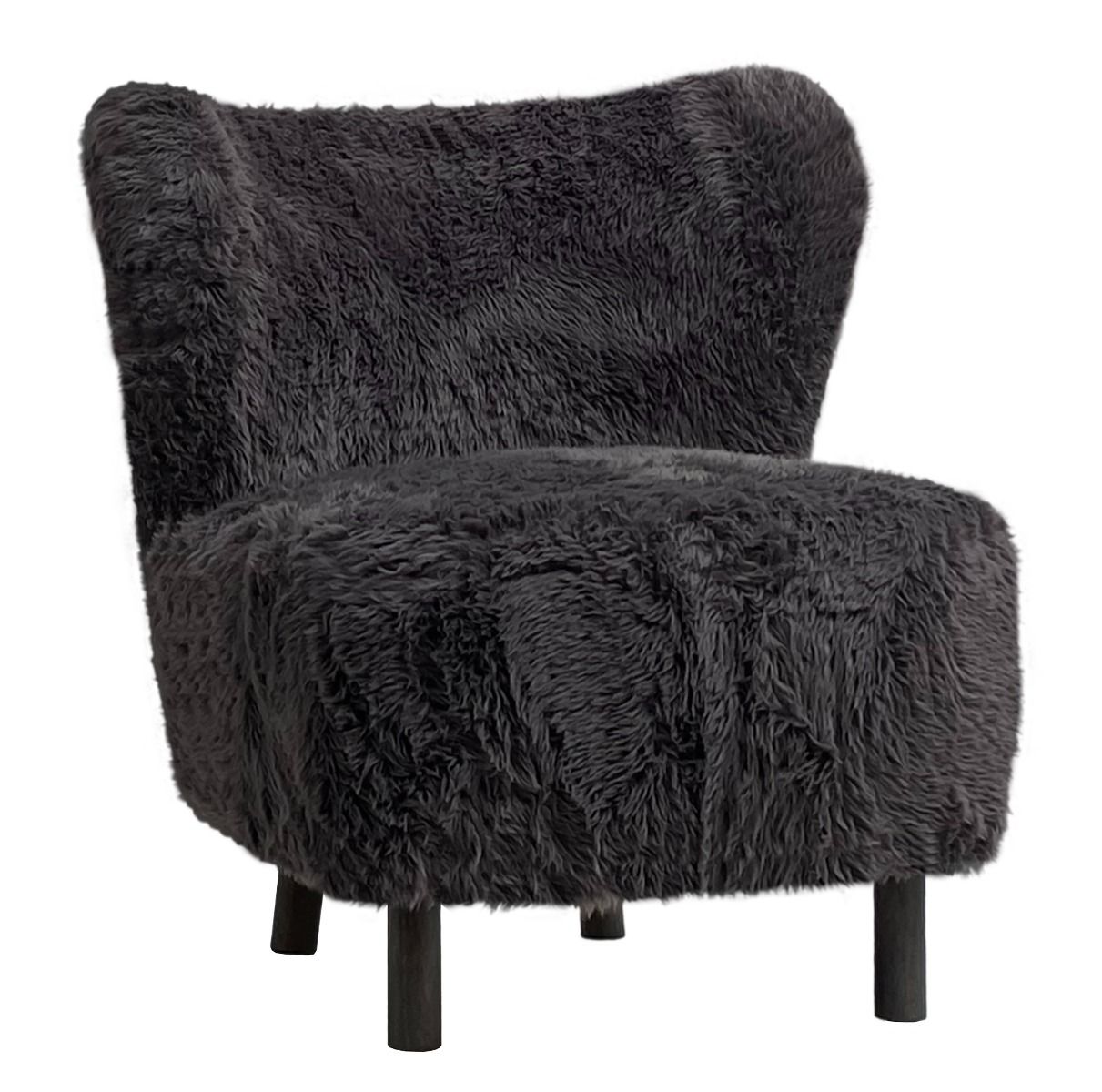 BOHEMIAN FAUX SHEEPSKIN/HARDWOOD CHAIR IN SOOT