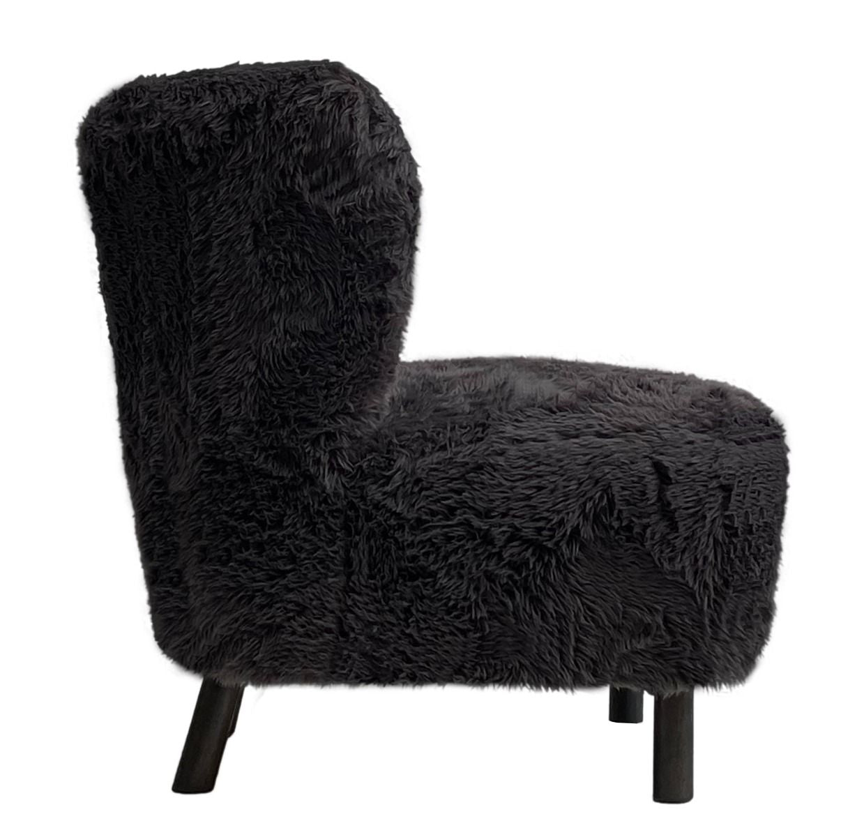 BOHEMIAN FAUX SHEEPSKIN/HARDWOOD CHAIR IN SOOT