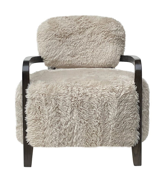 FENRIS FAUX SHEEPSKIN/HARDWOOD ARMCHAIR/LOUNGE CHAIR IN BEIGE