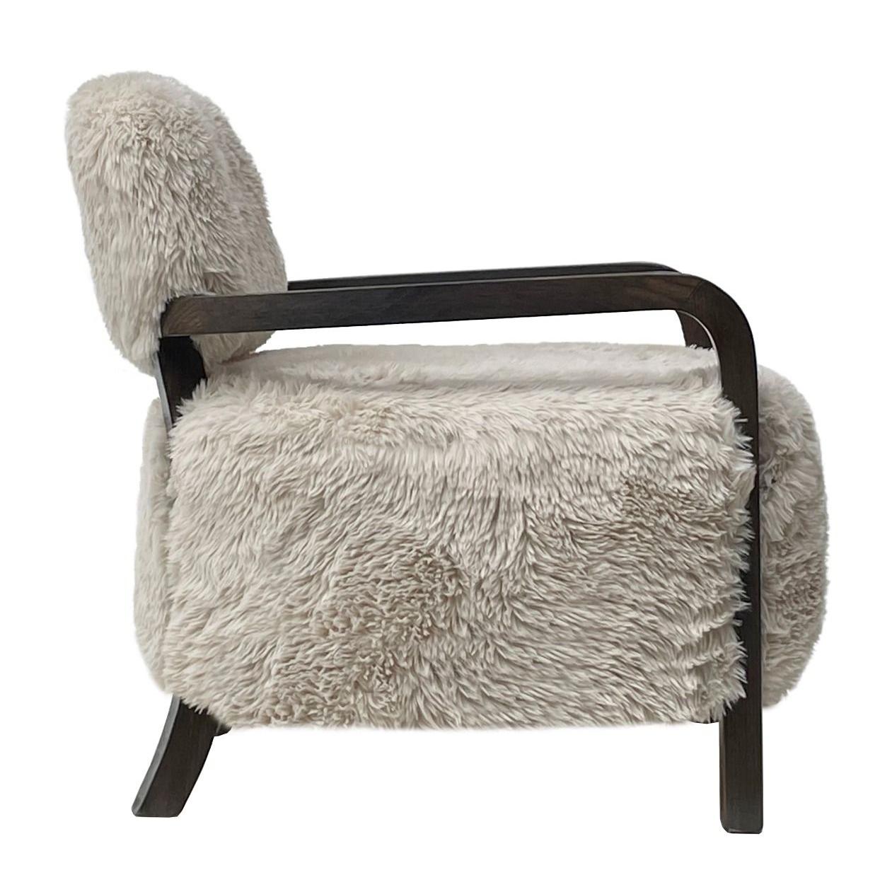 FENRIS FAUX SHEEPSKIN/HARDWOOD ARMCHAIR/LOUNGE CHAIR IN BEIGE