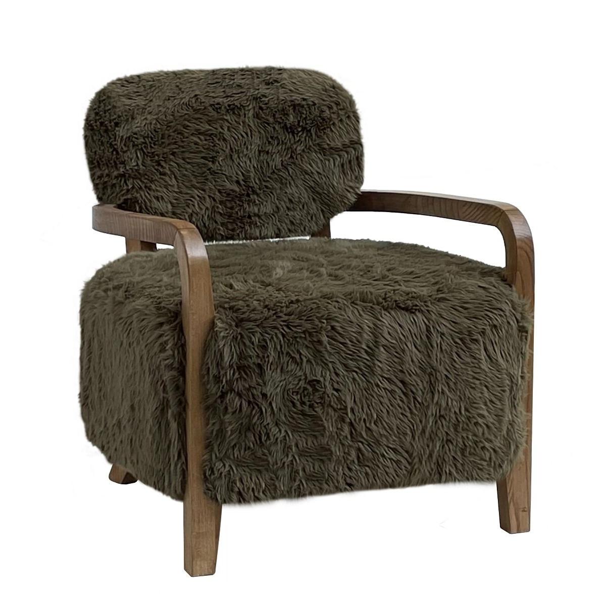 FENRIS FAUX SHEEPSKIN/HARDWOOD ARMCHAIR/LOUNGE CHAIR IN SAGE