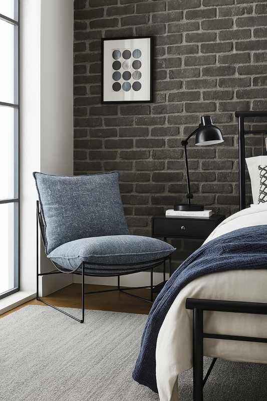 SILVA FABRIC ARMLESS LOUNGE CHAIR  EASY CHAIR ACCENT CHAIR IN MARINE