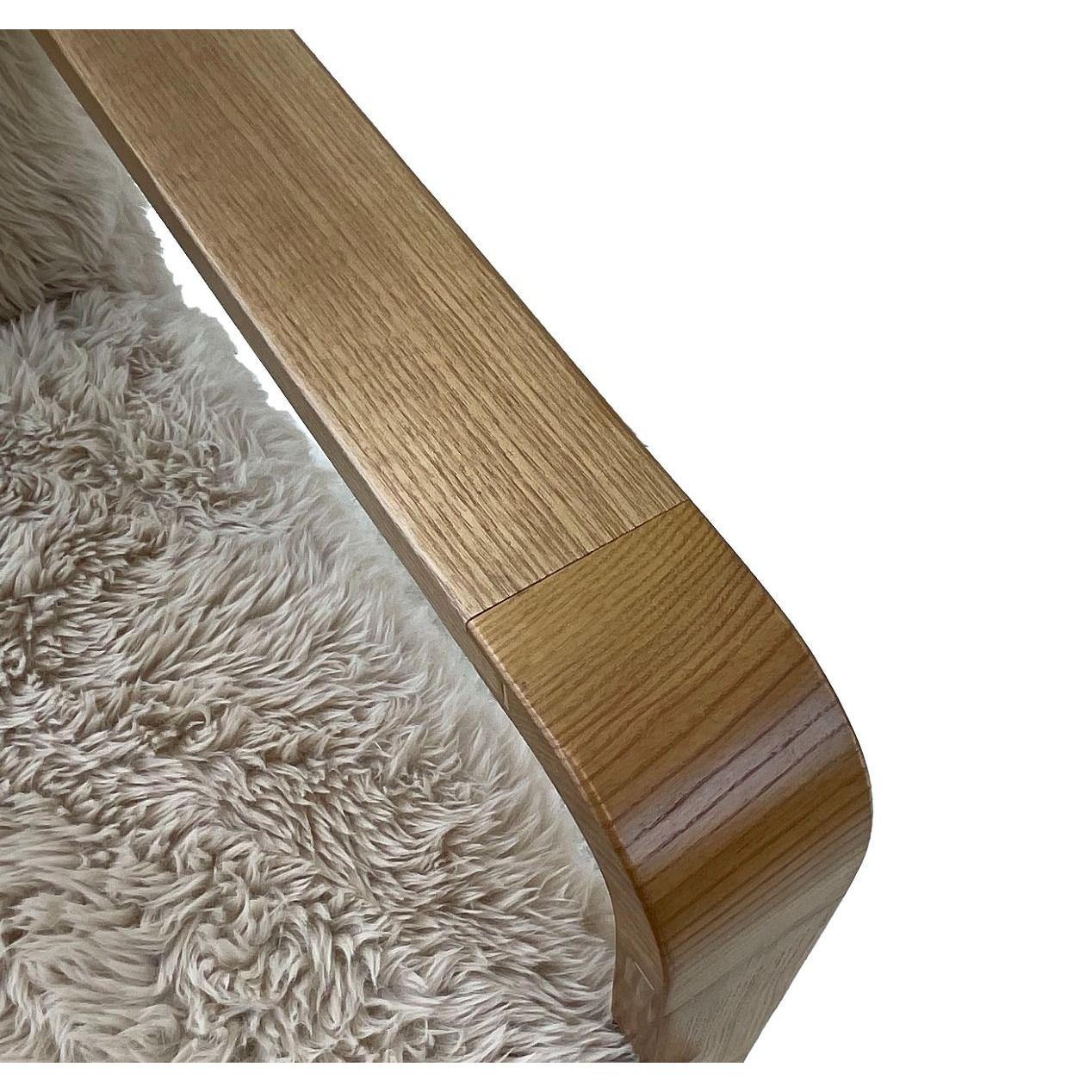 LOUISE FAUX SHEEPSKIN/ASH WOOD ARMCHAIR/LOUNGE CHAIR IN BEIGE - MyChocolateWood
