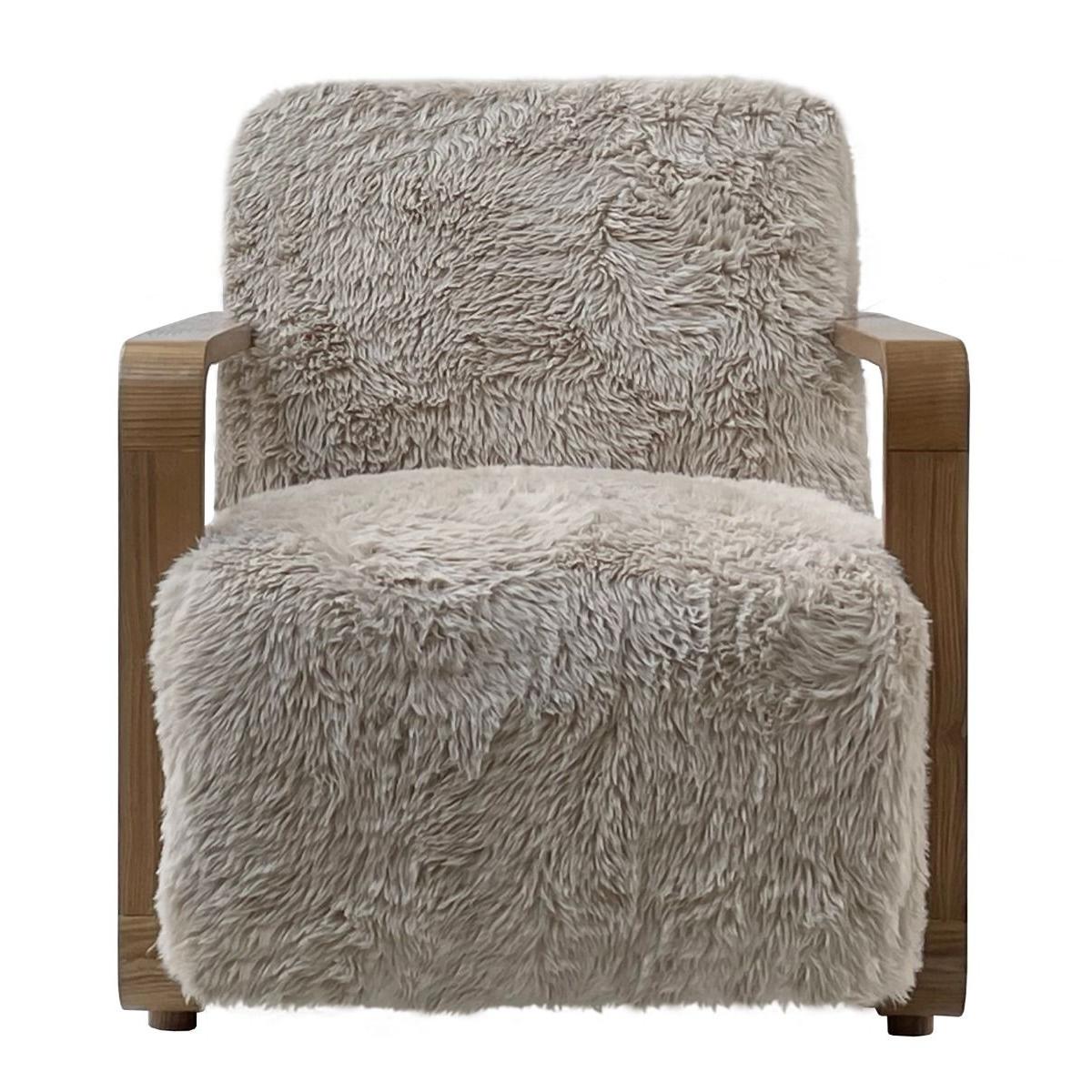 LOUISE FAUX SHEEPSKIN/ASH WOOD ARMCHAIR/LOUNGE CHAIR IN BEIGE - MyChocolateWood