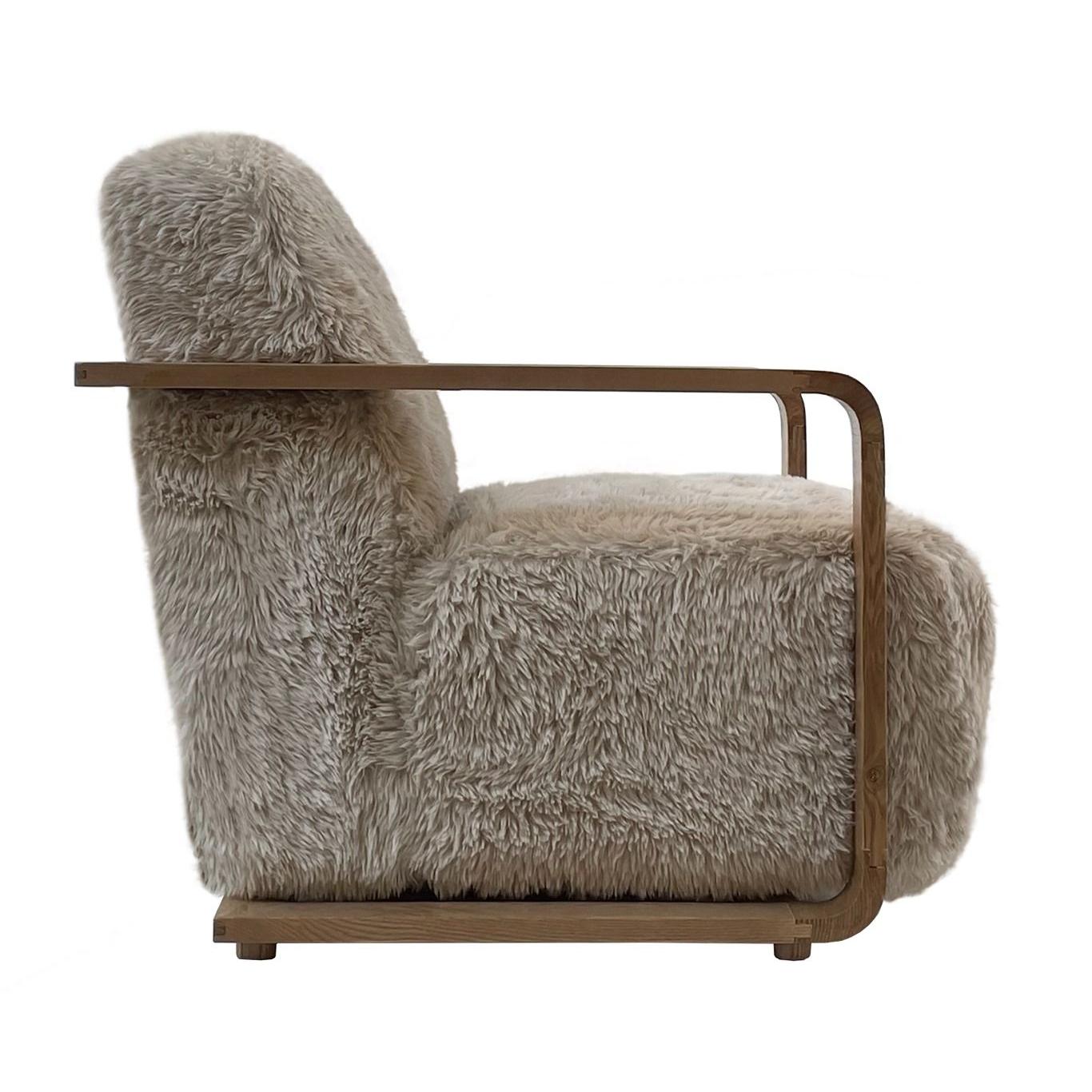 LOUISE FAUX SHEEPSKIN/ASH WOOD ARMCHAIR/LOUNGE CHAIR IN BEIGE - MyChocolateWood
