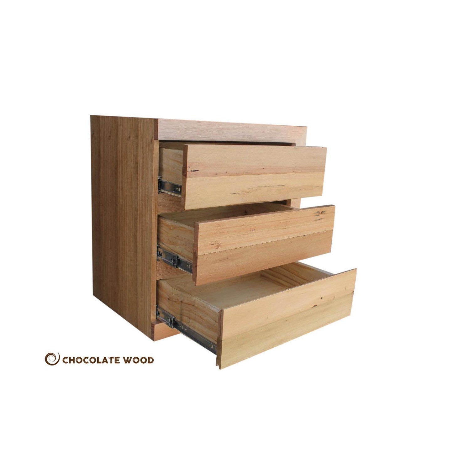 2 X MOOREBANK 3 DRAWER RECYCLED HARDWOOD BEDSIDE TABLES MADE TO ORDER