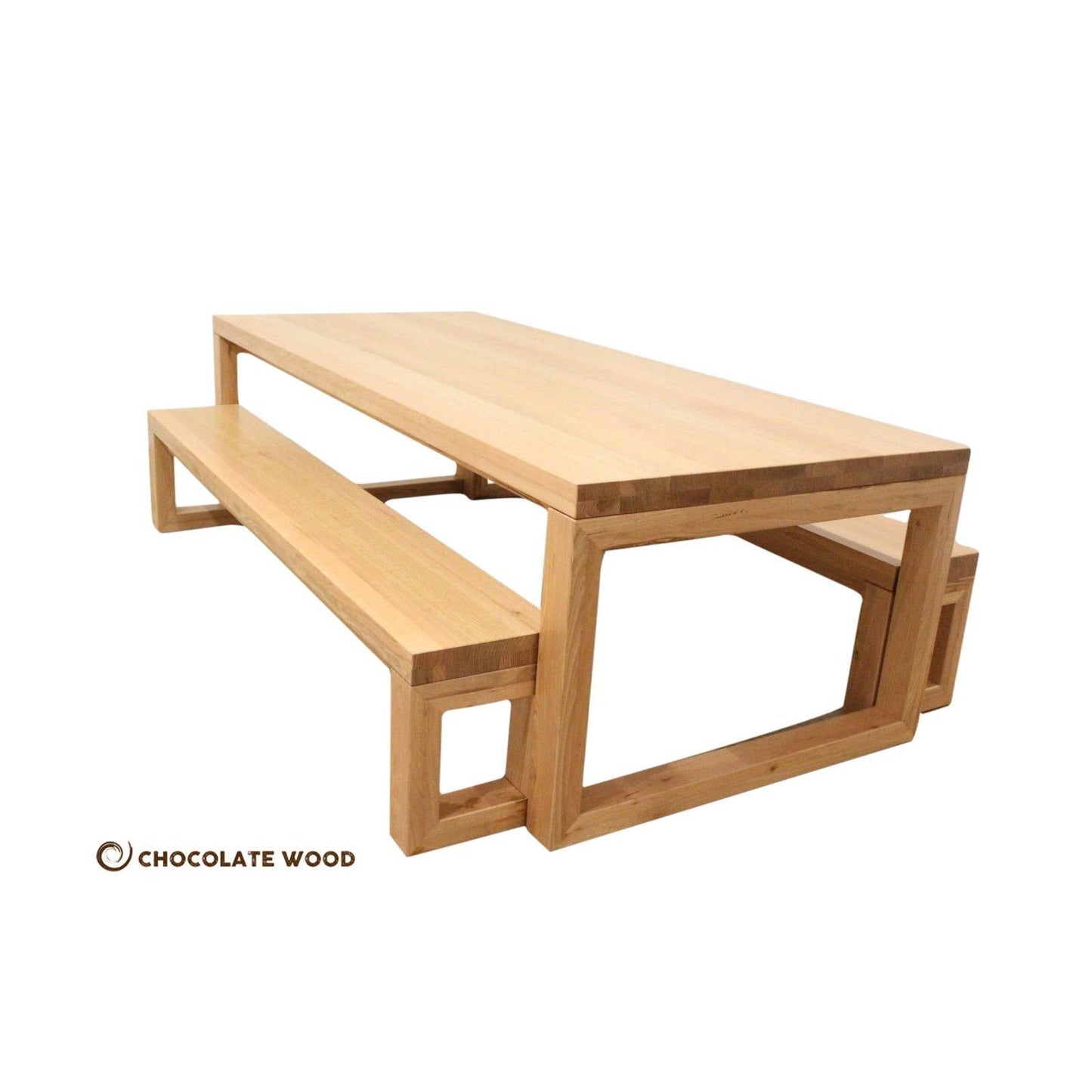AUSTRALIAN CUSTOM MADE MOSMAN TASSIE OAK DINING TABLE + 2 BENCHES