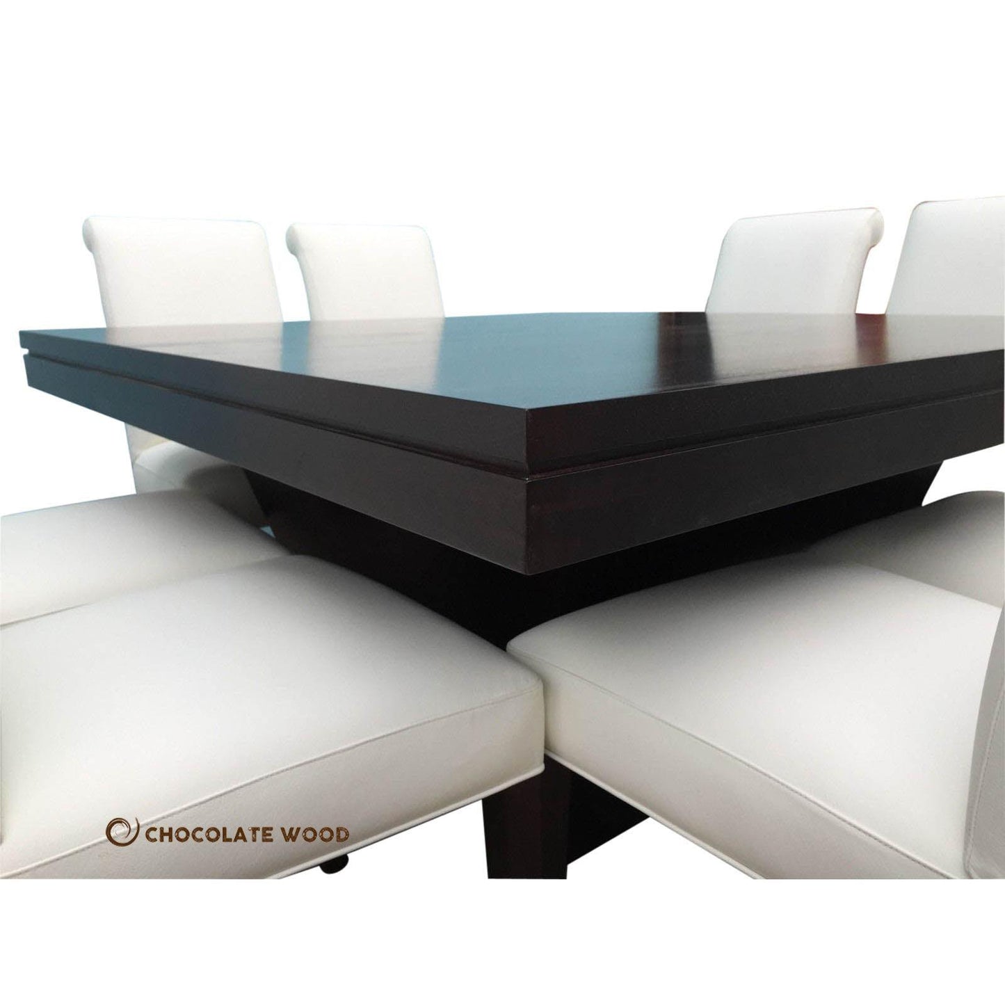 ROSA MADE TO ORDER 1500MM TASSIE OAK SQUARE DINING TABLE IN BLACK + 8 WHITE LEATHER DINING CHAIRS