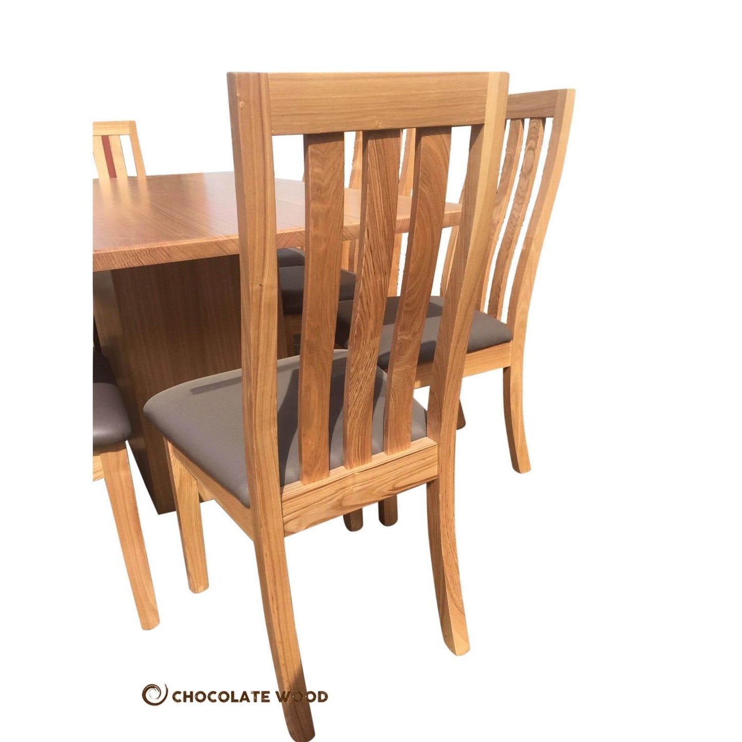 ROMA MADE TO ORDER 2400MM TASSIE OAK RECTANGULAR DINING TABLE IN CLEAR LACQUER 9 PIECE DINING SET