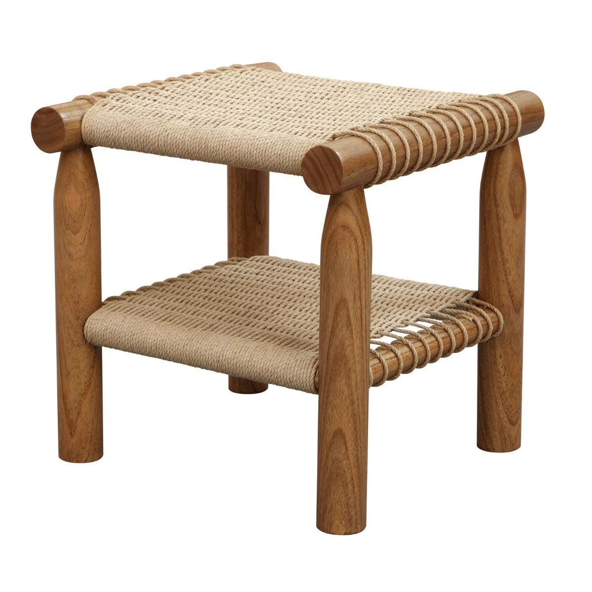 KELLY HANDWOVEN RATTAN & WHITE CEDAR TIMBER LAMP TABLE ALMOND