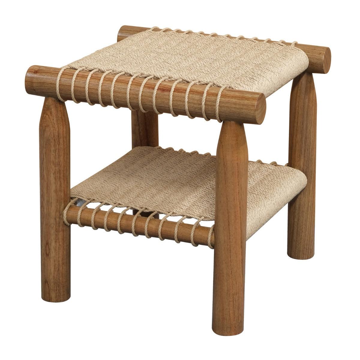 KELLY HANDWOVEN RATTAN & WHITE CEDAR TIMBER LAMP TABLE ALMOND