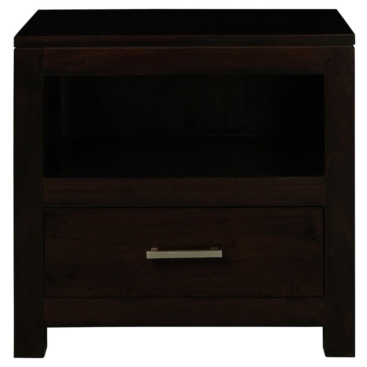 PARIS SOLID MAHOGANY TIMBER LAMP TABLE/SIDE TABLE - SINGLE DRAWER - CHOCOLATE