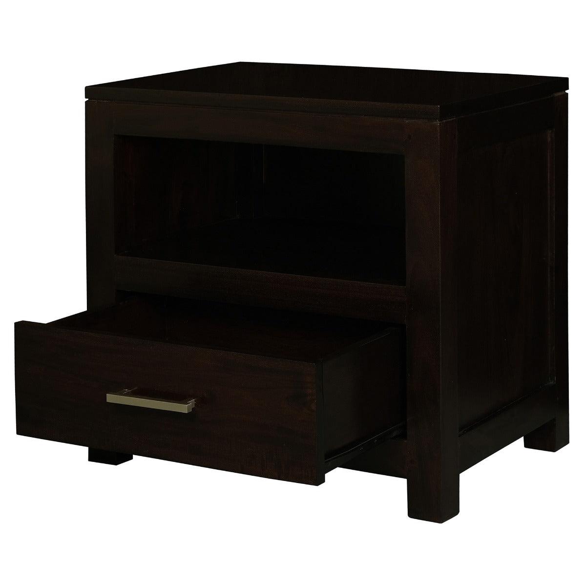 PARIS SOLID MAHOGANY TIMBER LAMP TABLE/SIDE TABLE - SINGLE DRAWER - CHOCOLATE