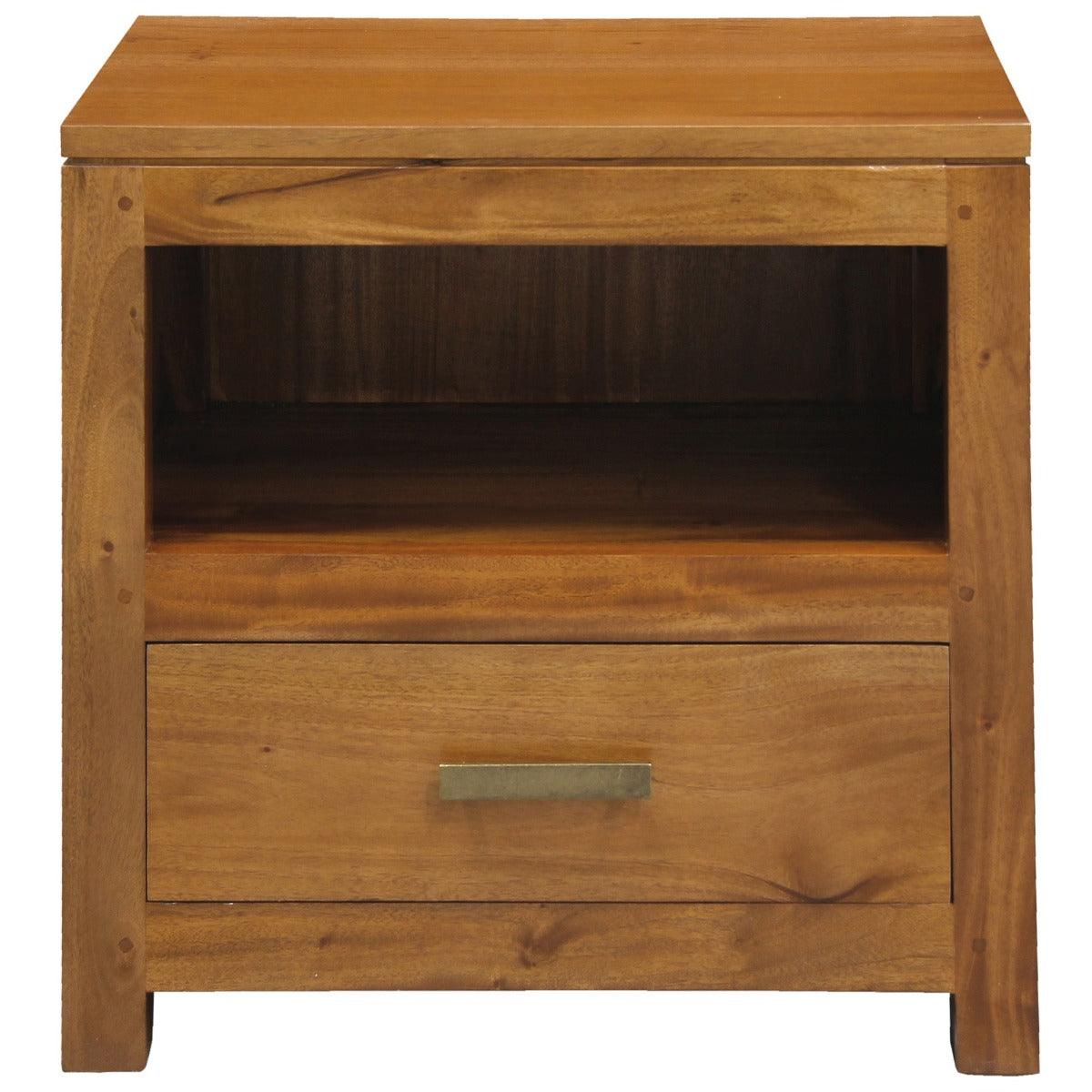 PARIS SOLID MAHOGANY TIMBER LAMP TABLE/SIDE TABLE - SINGLE DRAWER - LIGHT PECAN