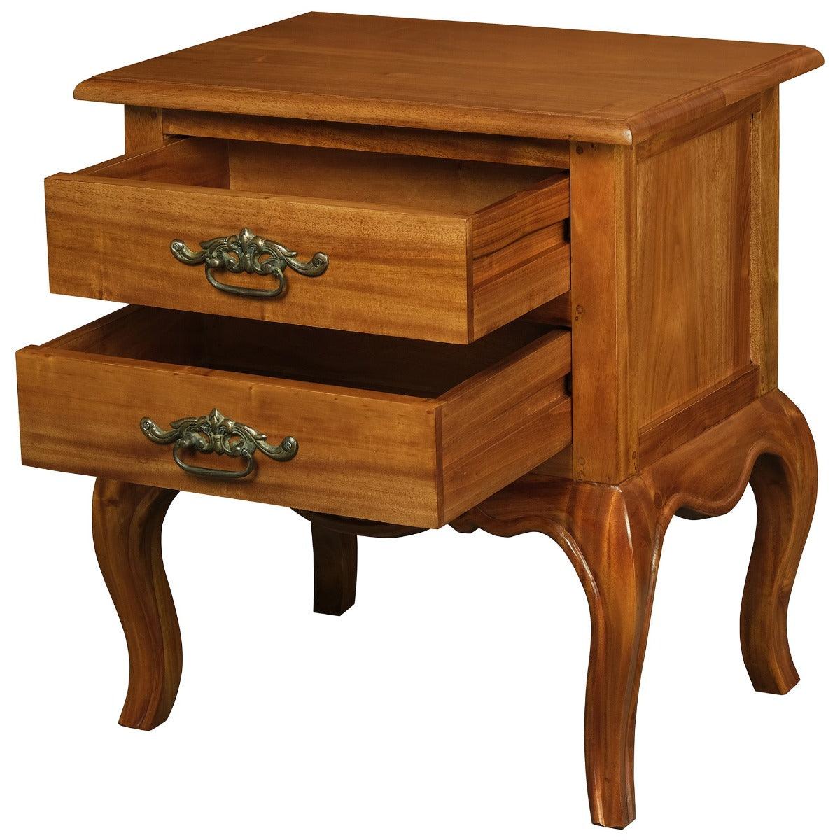 BIGOLA 2 DRAWER LAMP TABLE IN SOLID MAHOGANY- LIGHT PECAN