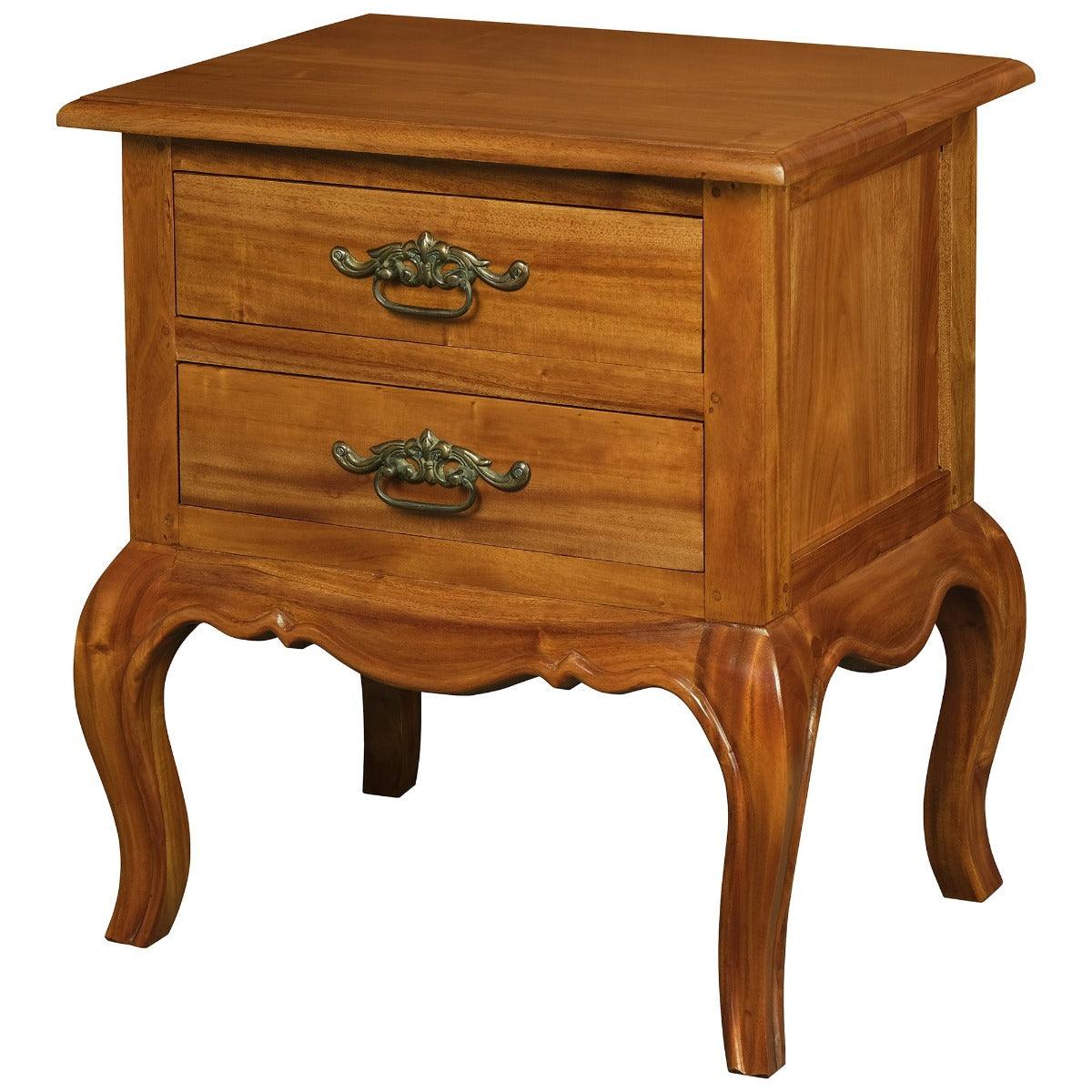 BIGOLA 2 DRAWER LAMP TABLE IN SOLID MAHOGANY- LIGHT PECAN