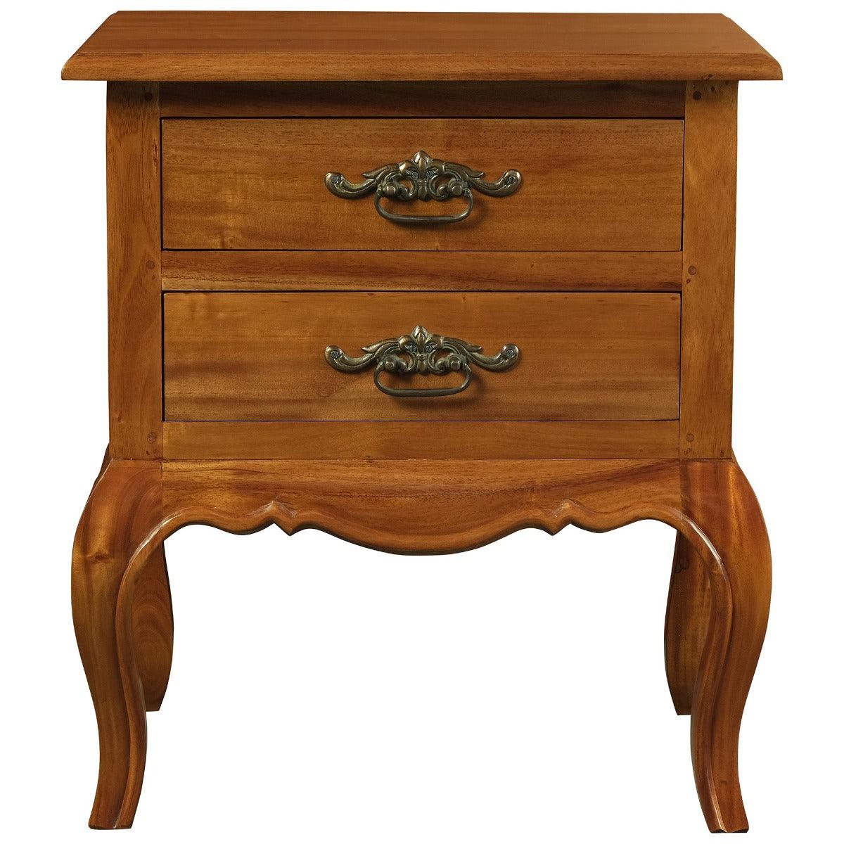 BIGOLA 2 DRAWER LAMP TABLE IN SOLID MAHOGANY- LIGHT PECAN