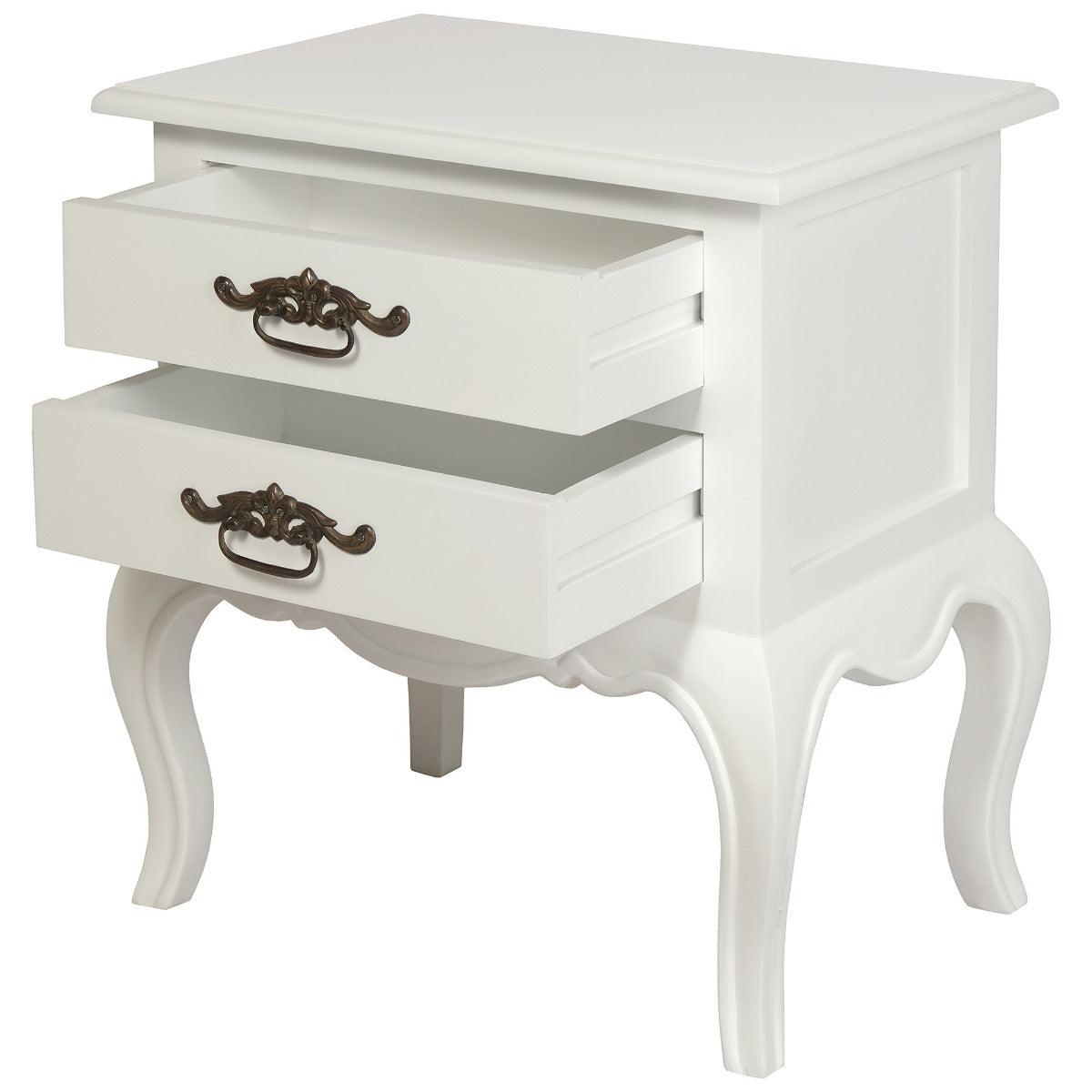 ELODIE 2 DRAWER LAMP TABLE /SIDE TABLE IN SOLID MAHOGANY- WHITE