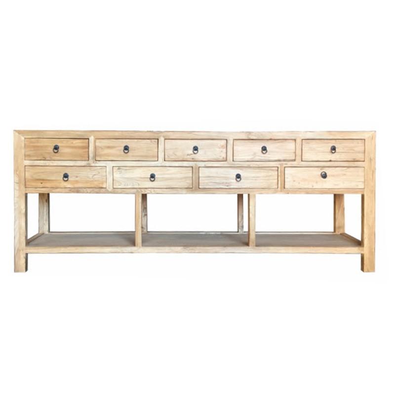 SHULI CHINESE ANTIQUE REPRODUCTION 9-DRAWER HALL TABLE WITH SHELF RECLAIMED ELM