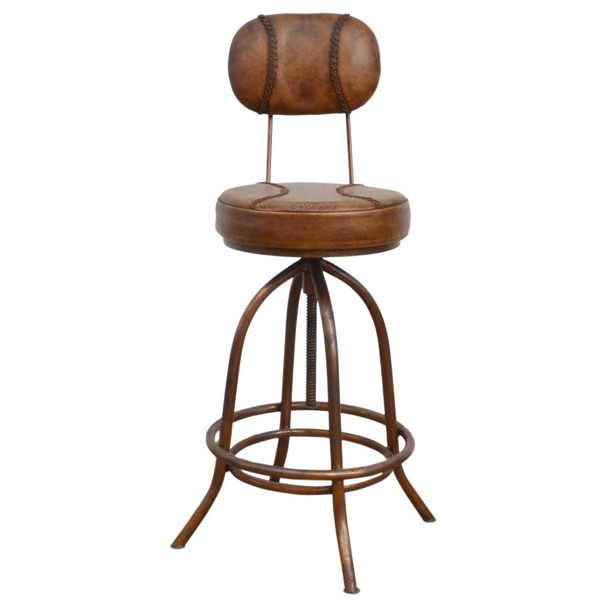 INDUSTRIAL LEATHER WIND UP BAR CHAIR/BAR STOOL IRON & LEATHER