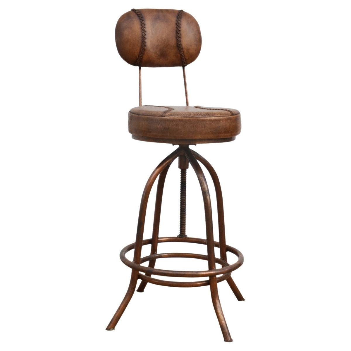 INDUSTRIAL LEATHER WIND UP BAR CHAIR/BAR STOOL IRON & LEATHER