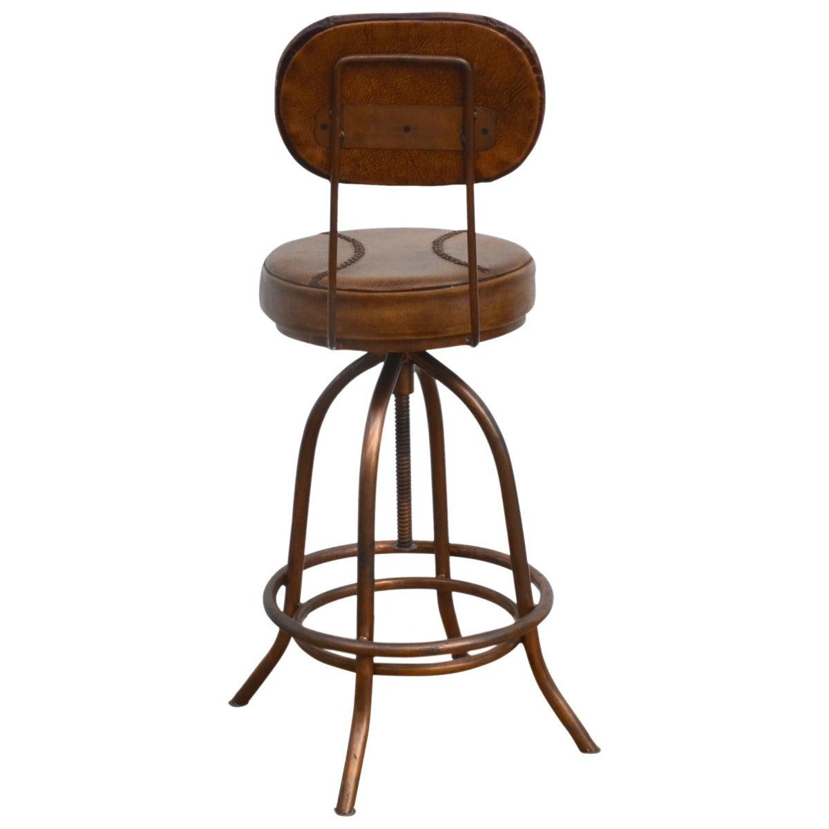 INDUSTRIAL LEATHER WIND UP BAR CHAIR/BAR STOOL IRON & LEATHER