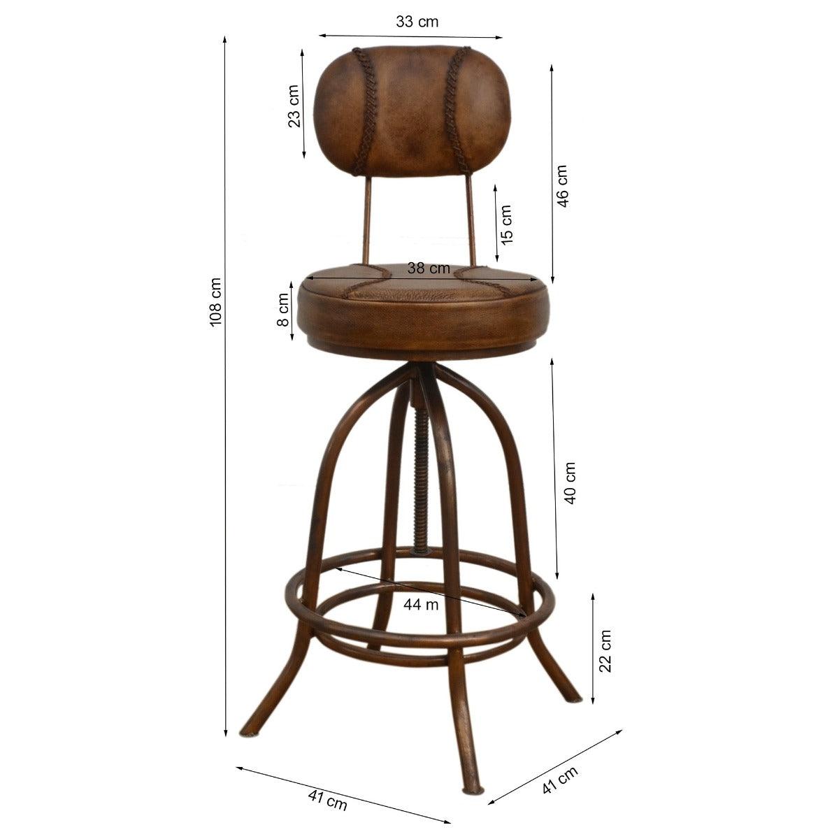 INDUSTRIAL LEATHER WIND UP BAR CHAIR/BAR STOOL IRON & LEATHER