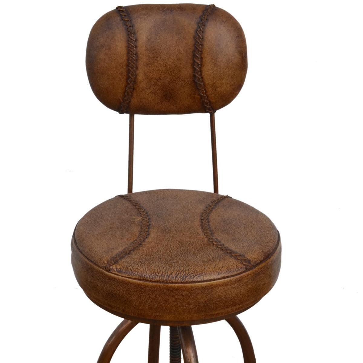 INDUSTRIAL LEATHER WIND UP BAR CHAIR/BAR STOOL IRON & LEATHER