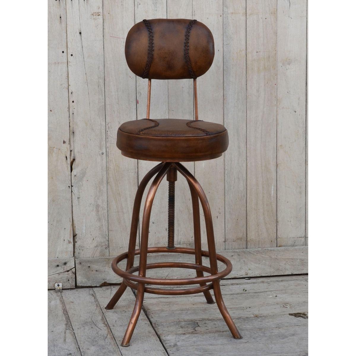 INDUSTRIAL LEATHER WIND UP BAR CHAIR/BAR STOOL IRON & LEATHER