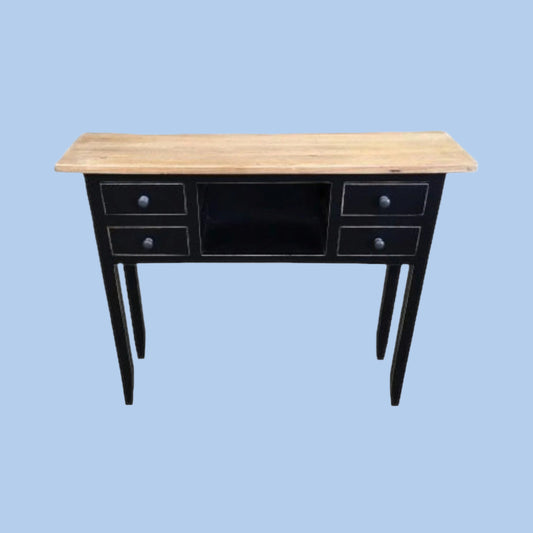DAGENHAM  NARROW CHINESE HALL TABLE/CONSOLE 4 DRAWERS IN RECYCLED ELM NATURAL/BLACK
