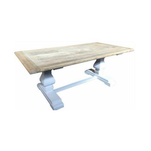 CLIFTON RUSTIC RECYCLED ELM DINING TABLE HAMPTONS STYLE 200CM - NATURAL DRIFTWOOD TOP/WHITE PEDESTAL