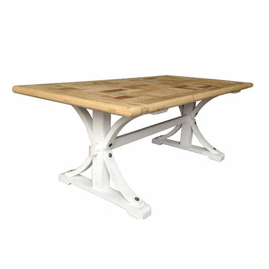 GIBRALTAR HAMPTON STYLE RECTANGULAR PARQUETRY DINING TABLE WITH LIGHT WHITE DISTRESSED LEGS 200CM - MyChocolateWood