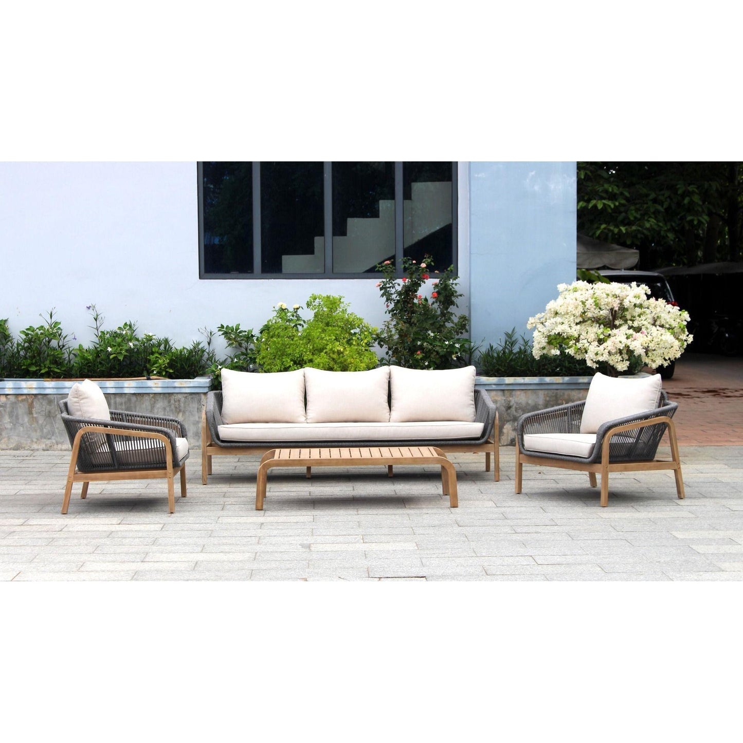 CARRERA ACACIA WOOD & ROPE 4 - PIECE OUTDOORS SETTING