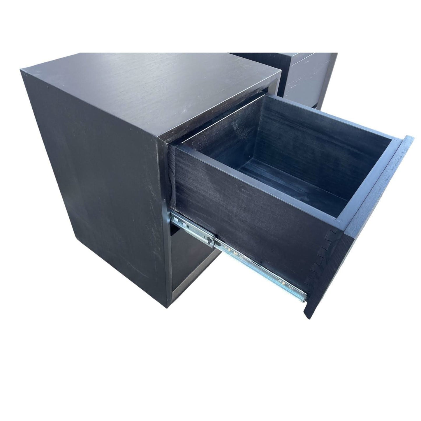 2 X BELLINI 2 DRAWER BEDSIDE TABLES IN TASSIE OAK MATT SOLID BLACK - MyChocolateWood