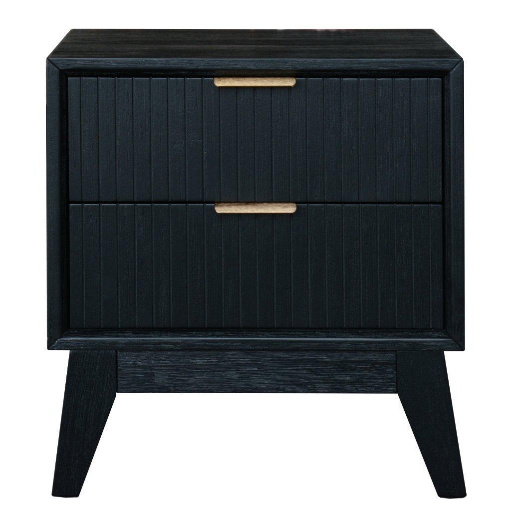 2 X ELIJAH ACACIA WOOD BEDSIDE TABLES 2 DRAWERS IN BRUSHED BLACK - MyChocolateWood