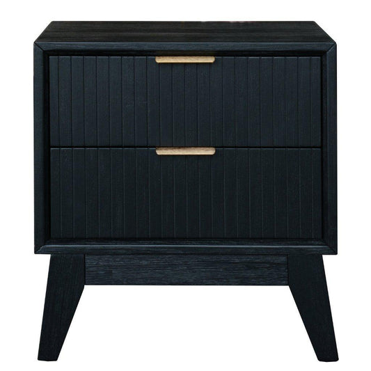 2 X ELIJAH ACACIA WOOD BEDSIDE TABLES 2 DRAWERS IN BRUSHED BLACK - MyChocolateWood