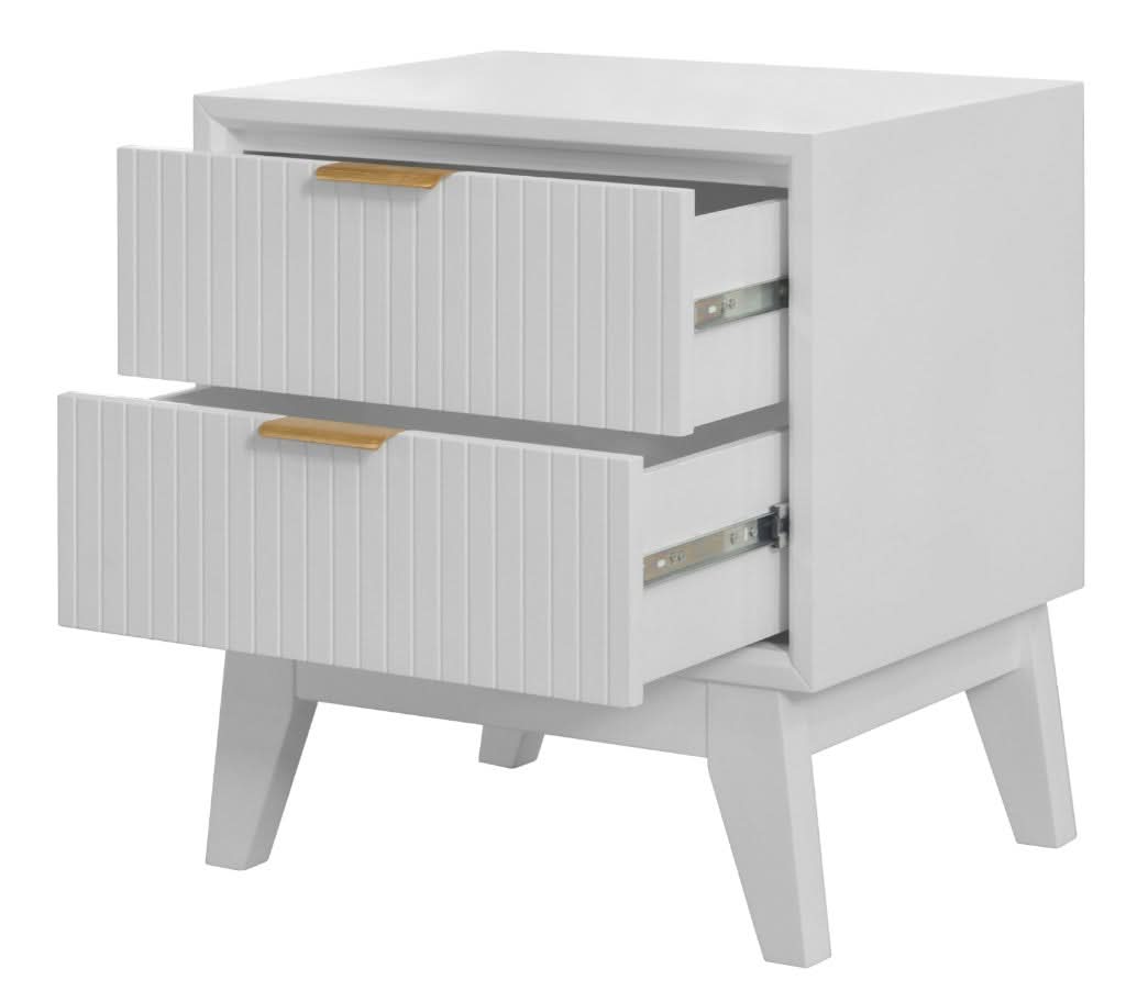 2 X ELIJAH ACACIA WOOD BEDSIDE TABLES 2 DRAWERS IN WHITE - MyChocolateWood