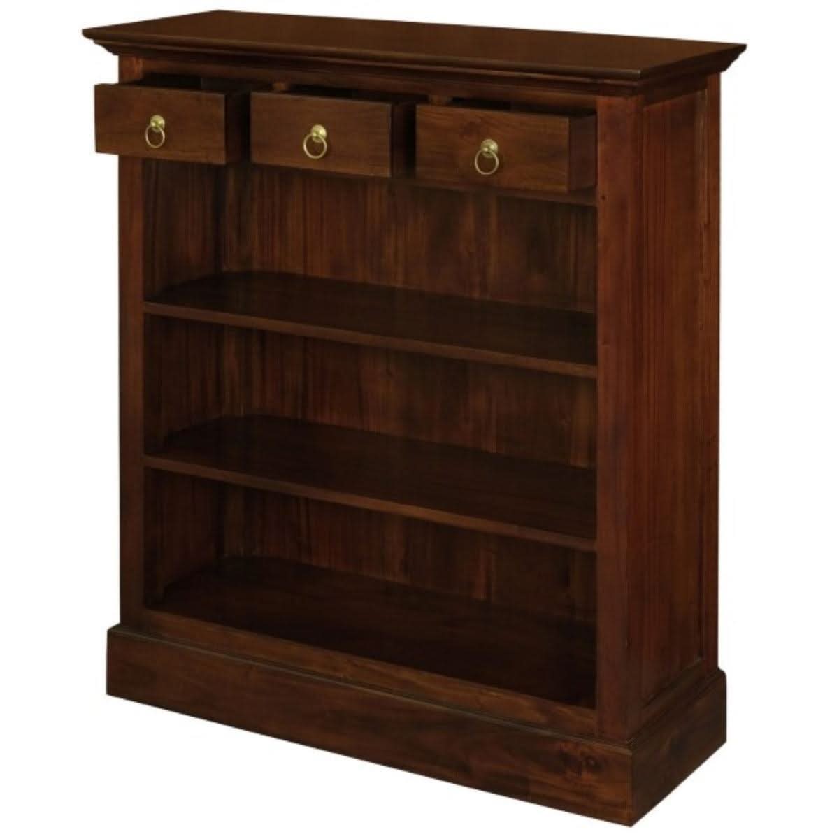 ADELAIDE SOLID MAHOGANY TIMBER 3 DRAWERS & 3 SHELVES BOOKCASE IN MAHOGANY - MyChocolateWood