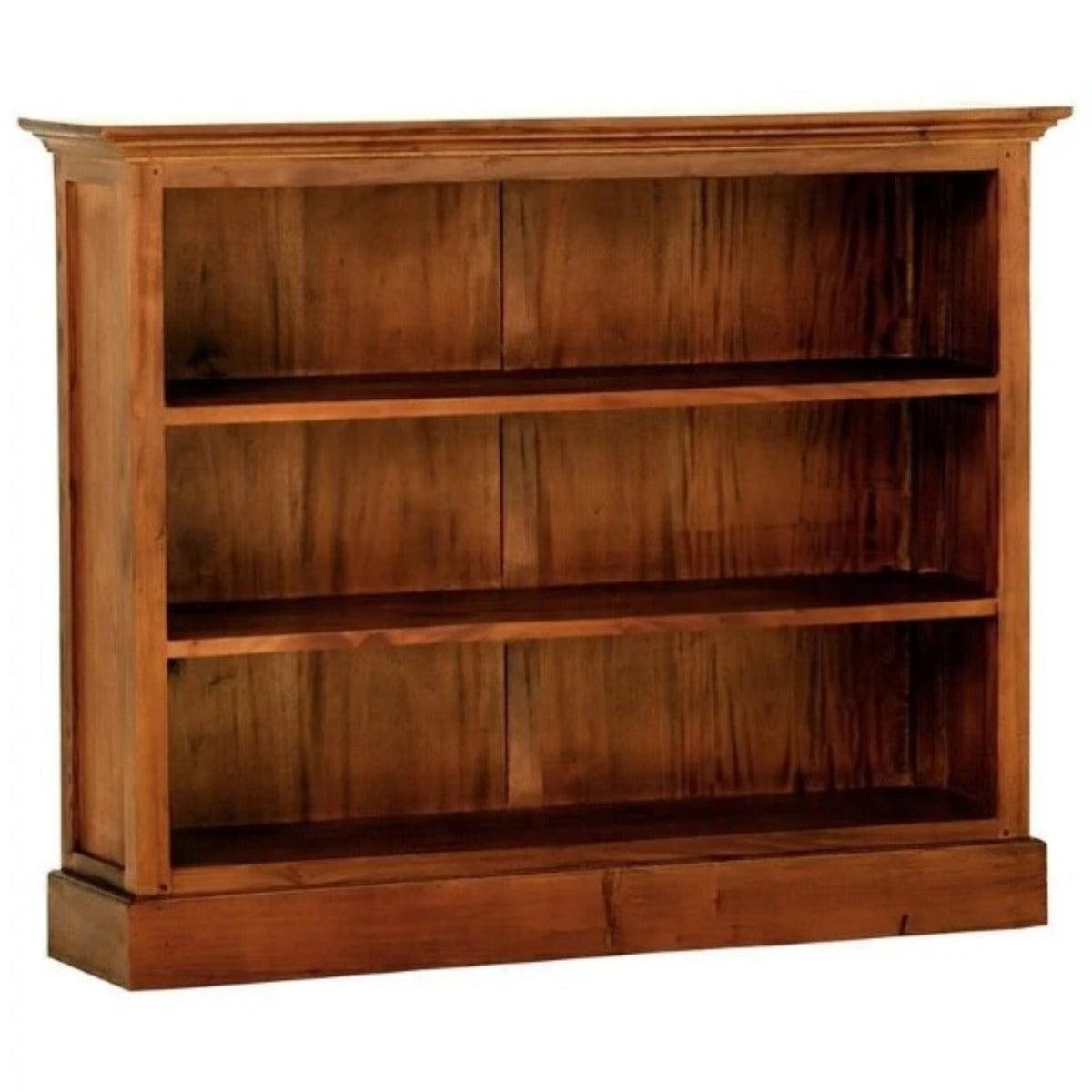 ADELAIDE SOLID MAHOGANY TIMBER WIDE BOOKCASE IN LIGHT PECAN - MyChocolateWood