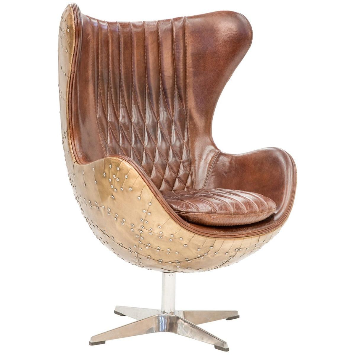 ADELINE BUTTEFLY AGED LEATHER AND COPPER ALLOY EGG CHAIR - MyChocolateWood