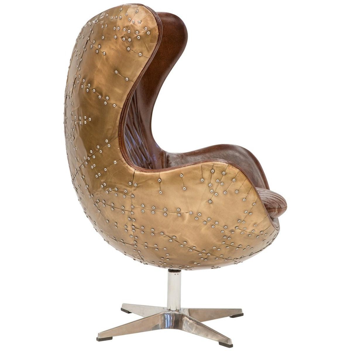 ADELINE BUTTEFLY AGED LEATHER AND COPPER ALLOY EGG CHAIR - MyChocolateWood