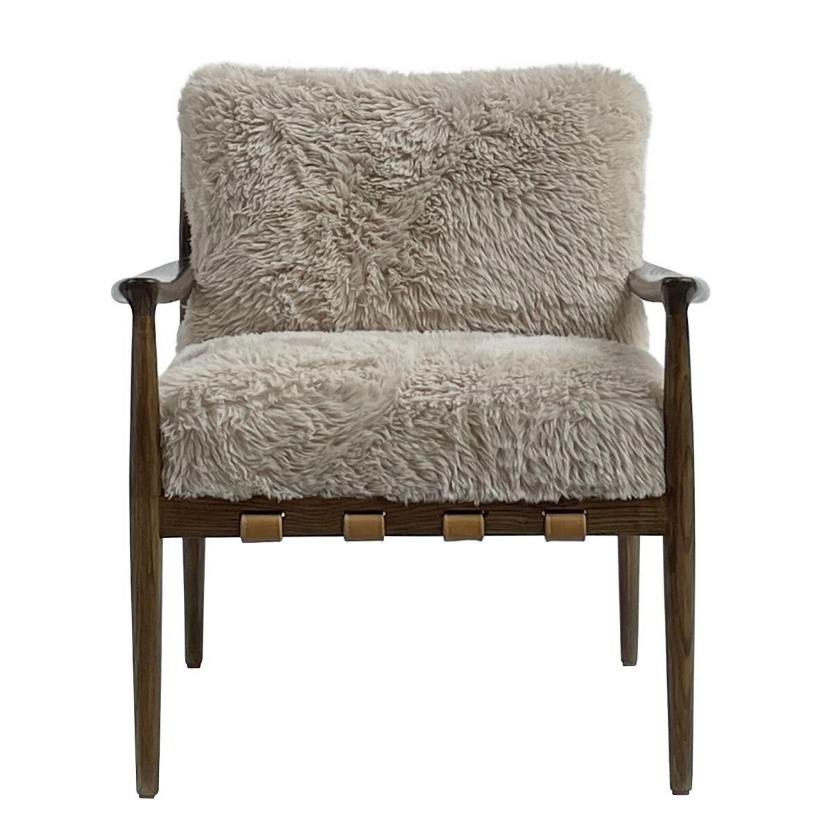 ALABAMA FAUX SHEEP SKIN/ASHWOOD ARMCHAIR /LOUNGE CHAIR IN BEIGE - MyChocolateWood