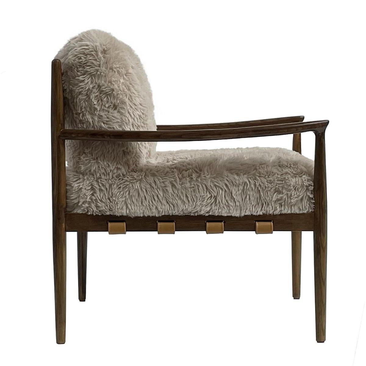 ALABAMA FAUX SHEEP SKIN/ASHWOOD ARMCHAIR /LOUNGE CHAIR IN BEIGE - MyChocolateWood